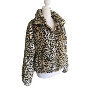 Ashley by 26 International Faux Fur Leopard Print Bomber Jacket Size Medium
